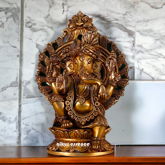 Solid Brass Ganesha Seated Brass statue - 12 inches Nikuressence