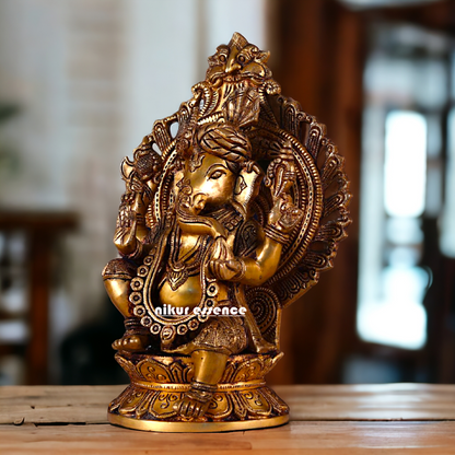 Solid Brass Ganesha Seated Brass statue - 12 inches Nikuressence
