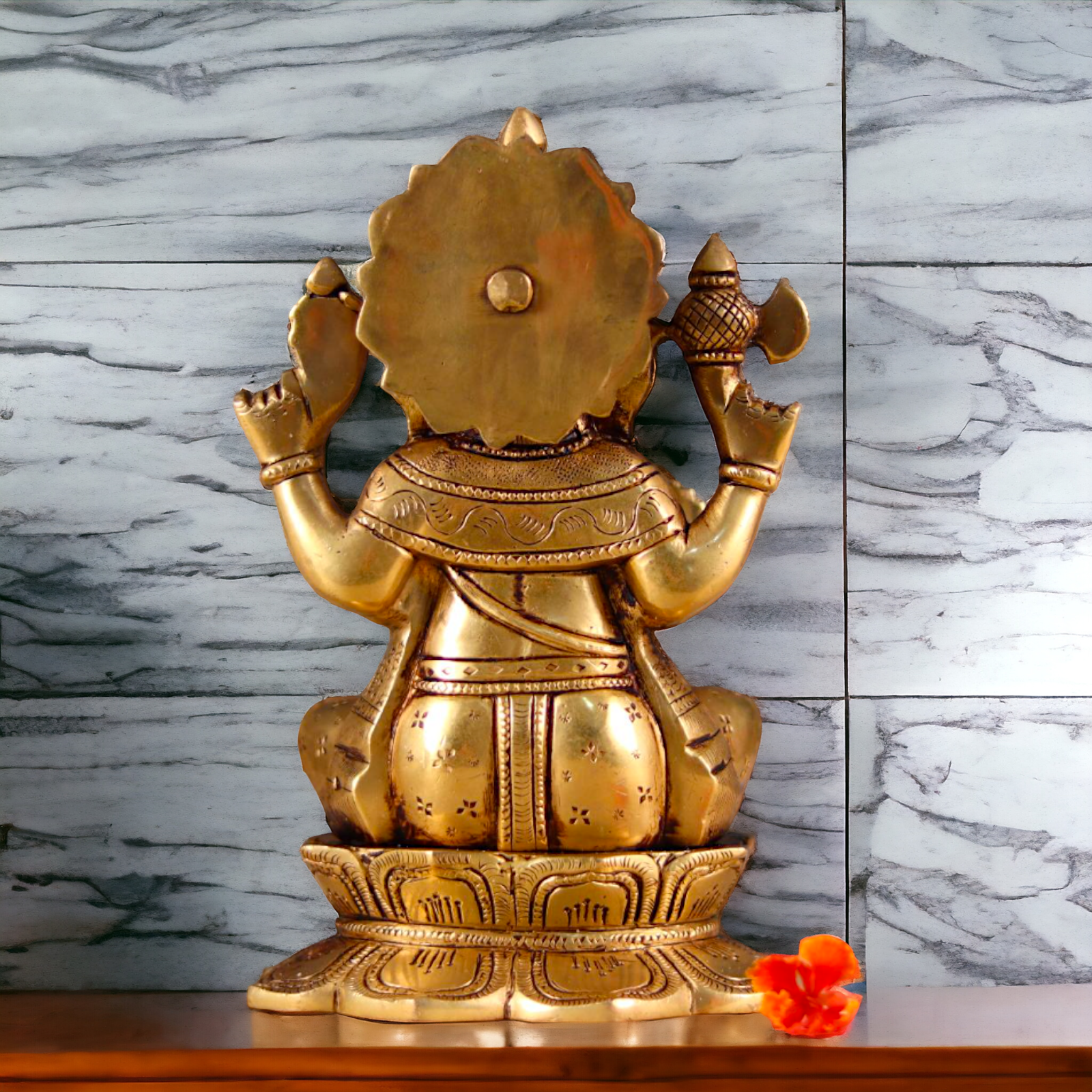 Superfine Brass Ganesha Seated Brass Pital ki Murti - 8 inches Nikuressence