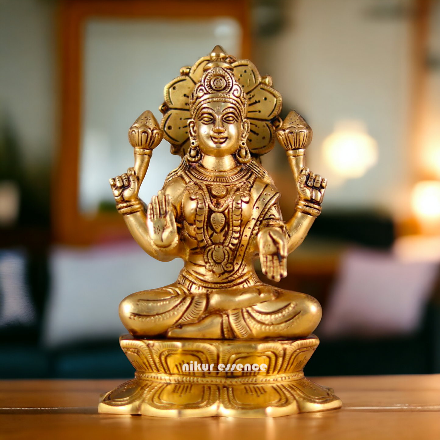 Pital Lakshmi Maa solid brass idol - 8 inches Nikuressence