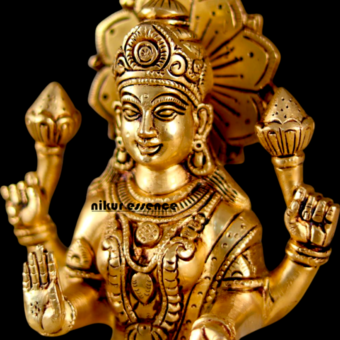 Pital Lakshmi Maa solid brass idol - 8 inches Nikuressence