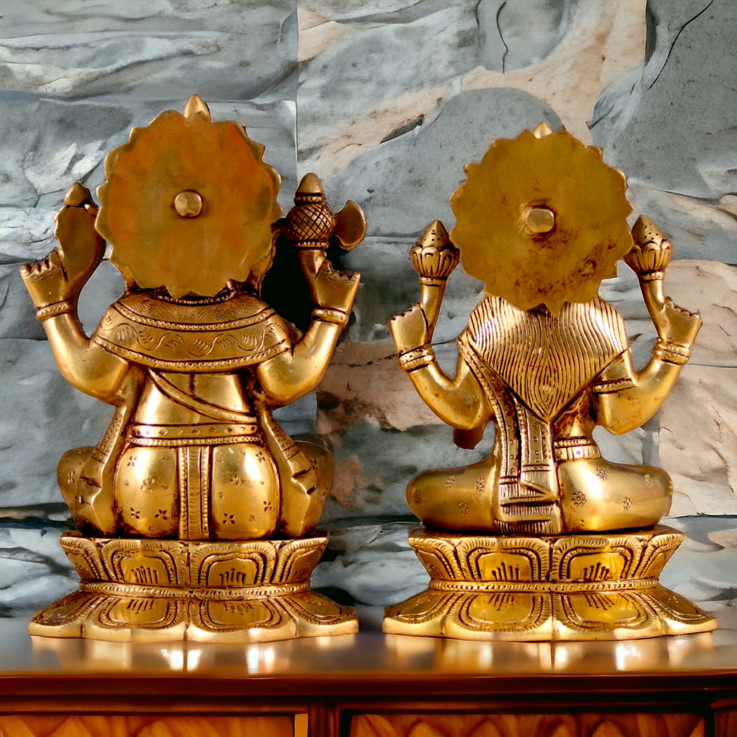 Goddess Lakshmi Ganesha Sitting Pure Brass idol - 8 inches Nikuressence