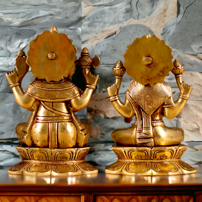 Goddess Lakshmi Ganesha Sitting Pure Brass idol - 8 inches Nikuressence