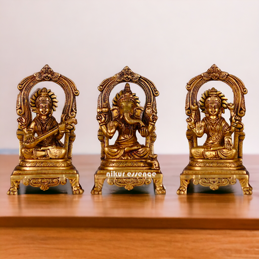 Goddess Lakshmi Ganesha Saraswati Maa pair Pure Brass idol - 9 inches Nikuressence