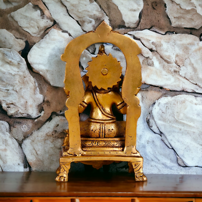 Pital Ganesha Seated on singhasan Brass idol - 9 inches Nikuressence