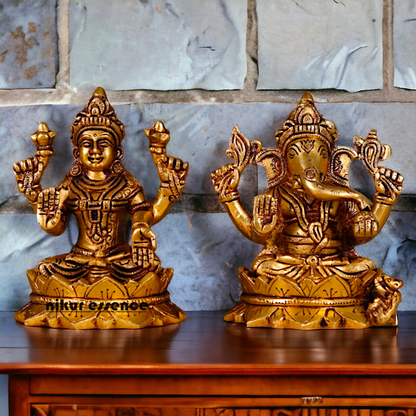 Pital Ganesha Lakshmi Brass Pair idol - 5.3 inches Nikuressence