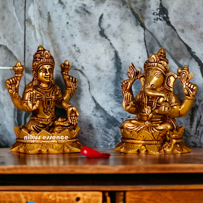Pital Ganesha Lakshmi Brass Pair idol - 5.3 inches Nikuressence