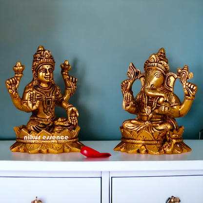 Pital Ganesha Lakshmi Brass Pair idol - 5.3 inches Nikuressence