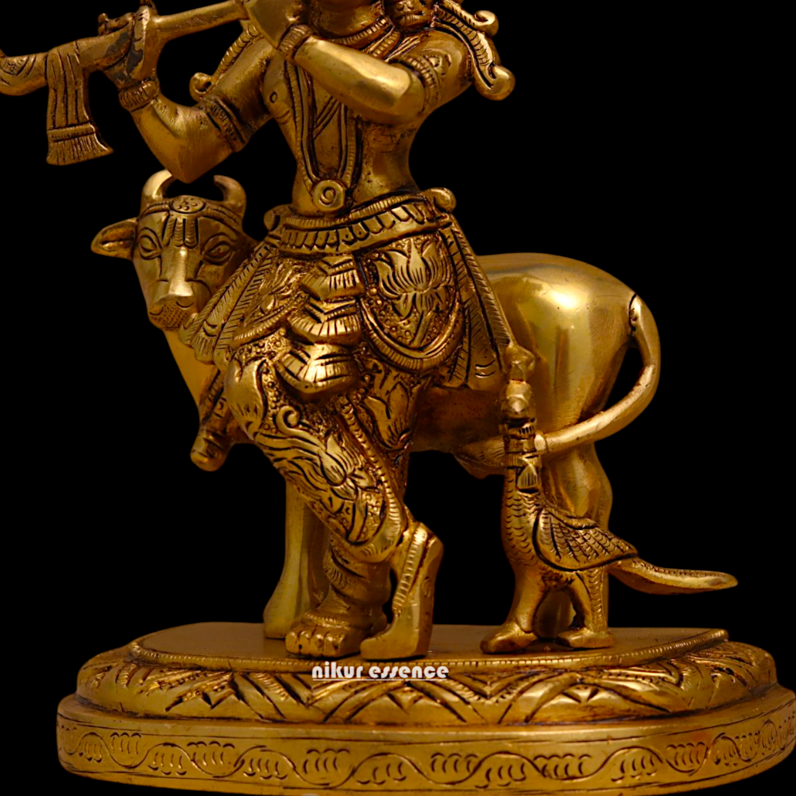 Pure Brass Krishna with cow pital idol - 8 inches Nikuressence