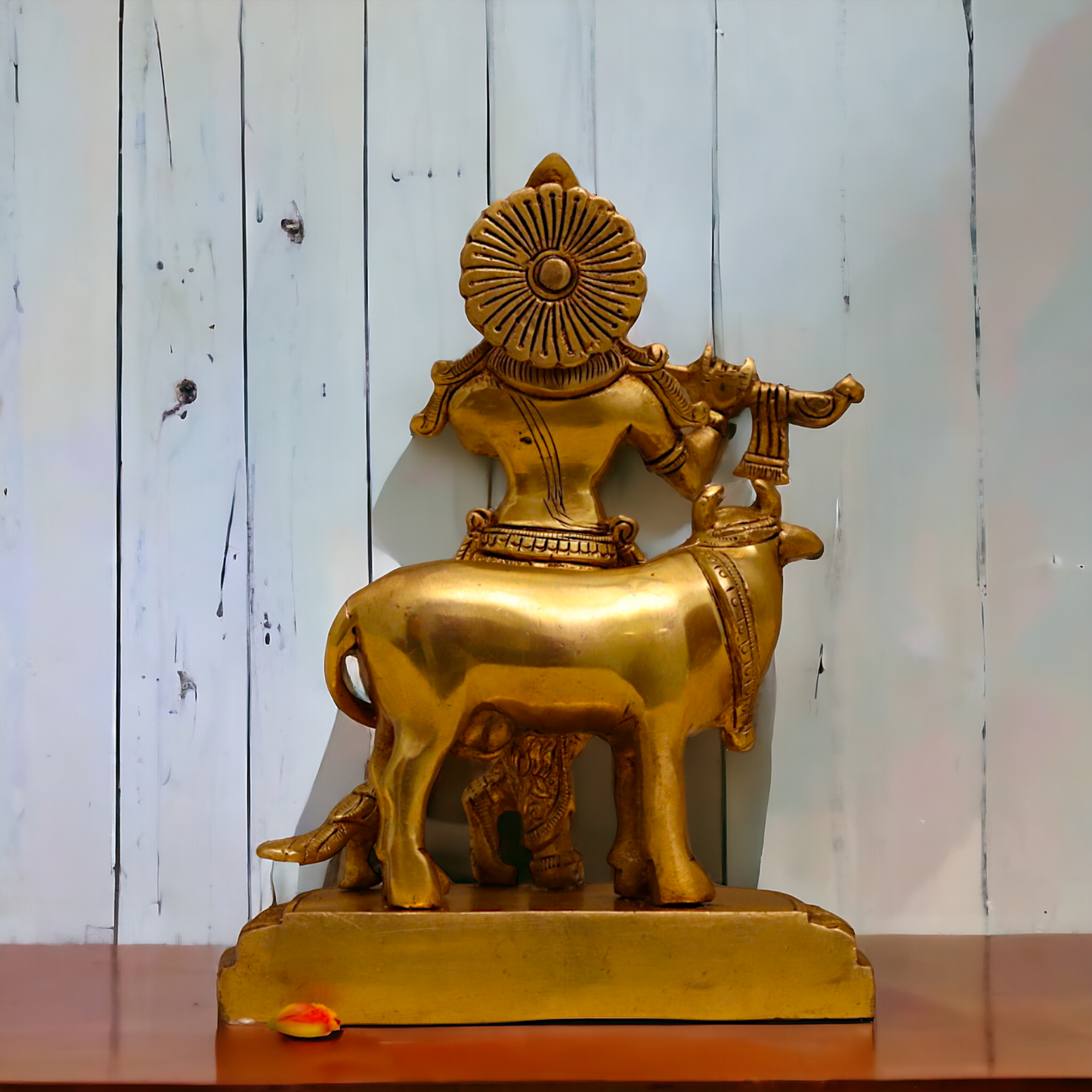 Pure Brass Krishna with cow pital idol - 8 inches Nikuressence