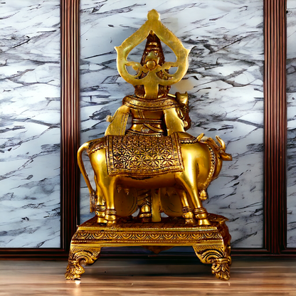 Pital Krishna Cow with Peacock Brass idol - 14 inches Nikuressence