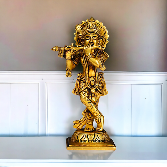Superfine Brass Krishna Standing Playing Flute Pital idol - 7.5 inches Nikuressence