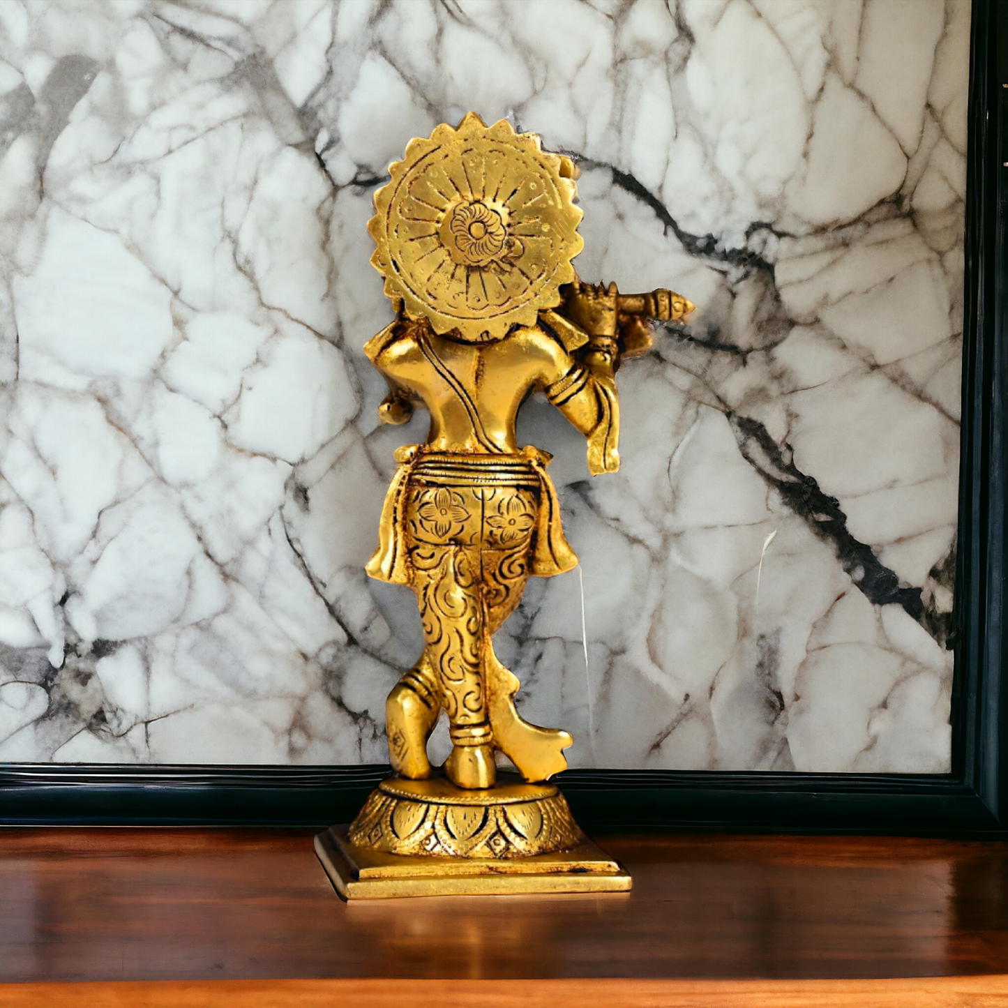 Superfine Brass Krishna Standing Playing Flute Pital idol - 7.5 inches Nikuressence