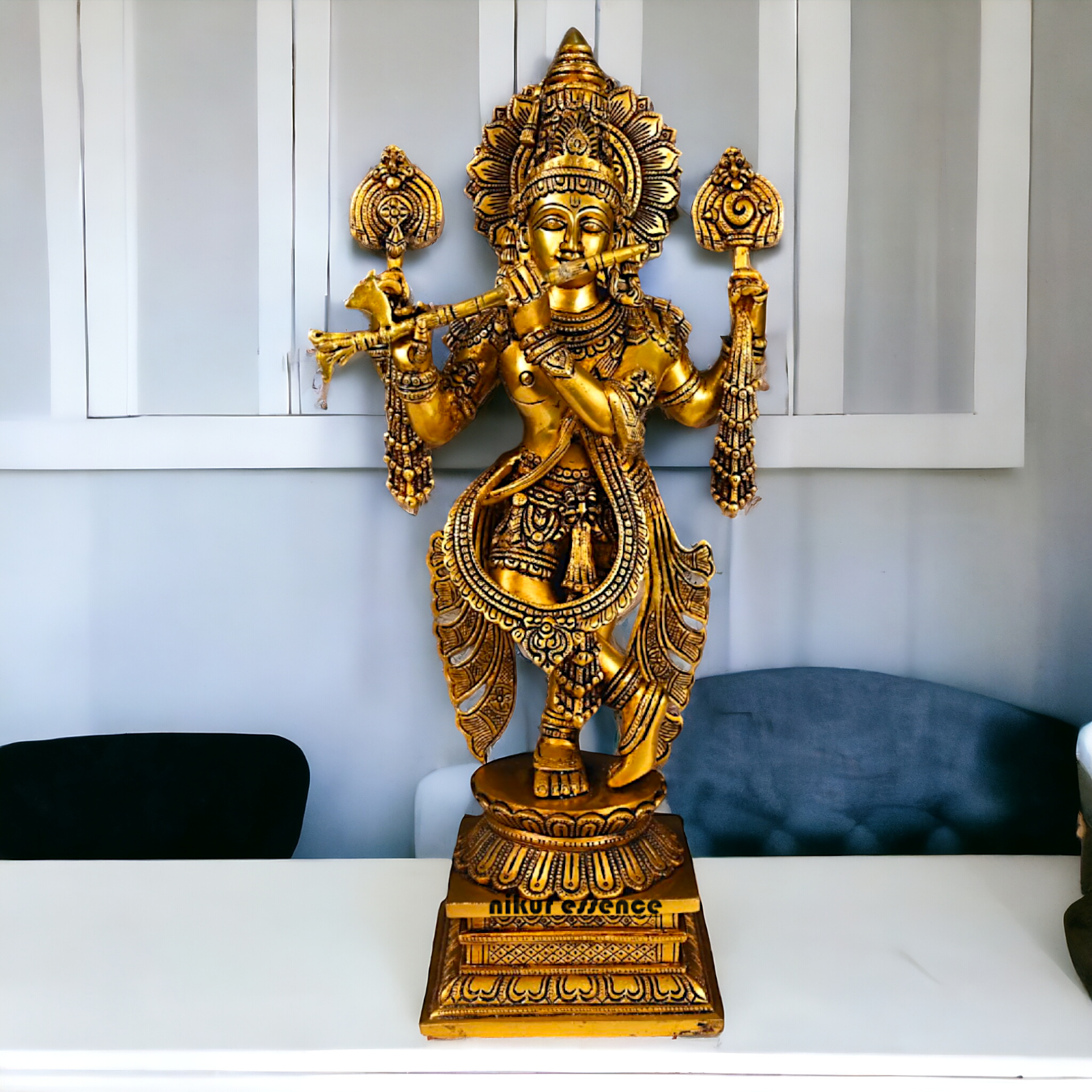 Large Krishna Standing Pital Brass statue - 19.5 inches Nikuressence