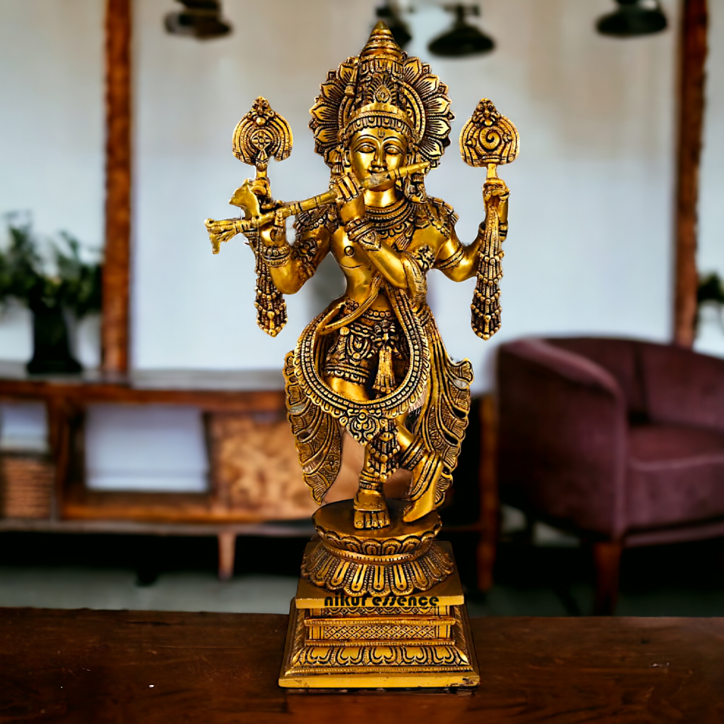 Large Krishna Standing Pital Brass statue - 19.5 inches Nikuressence