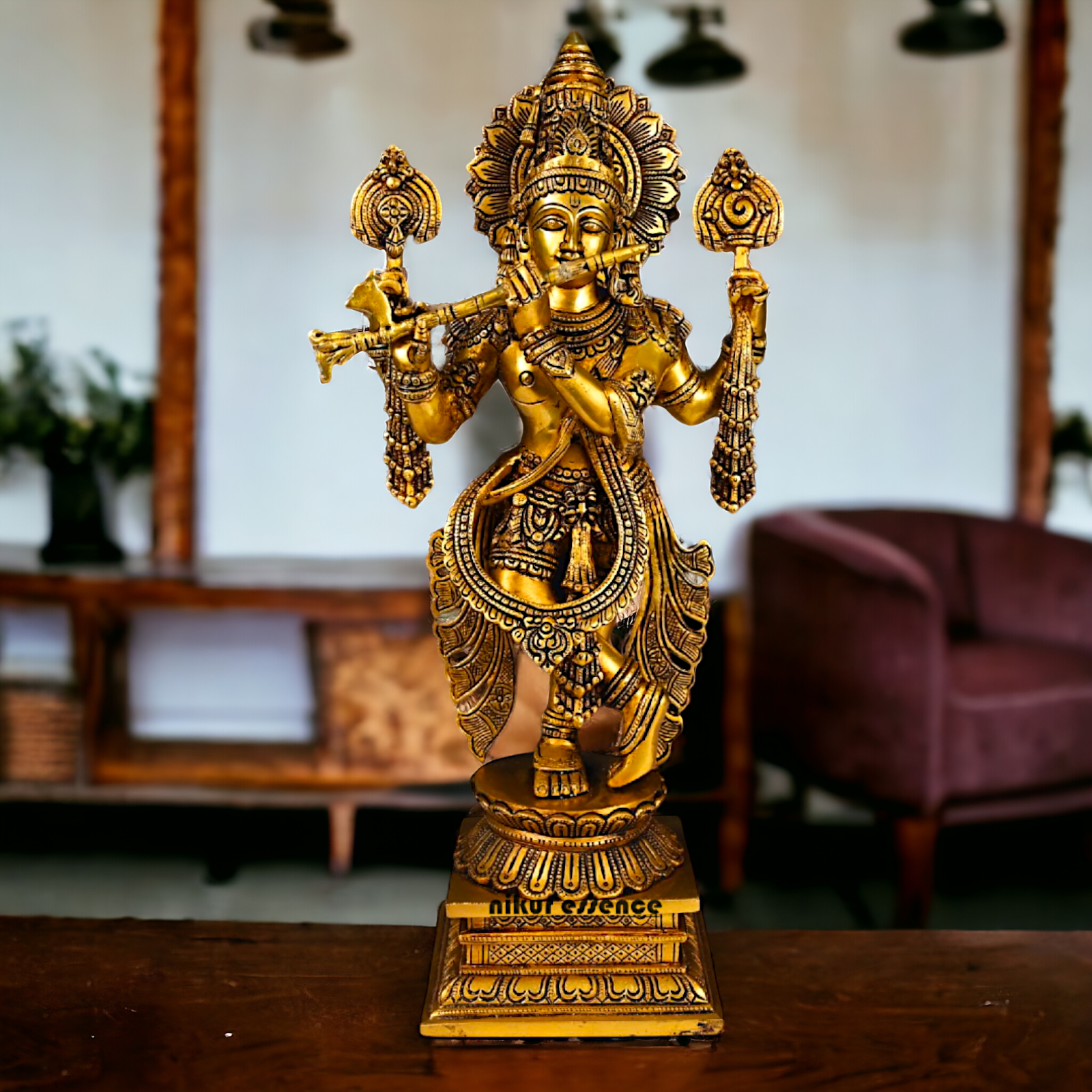 Large Krishna Standing Pital Brass statue - 19.5 inches Nikuressence