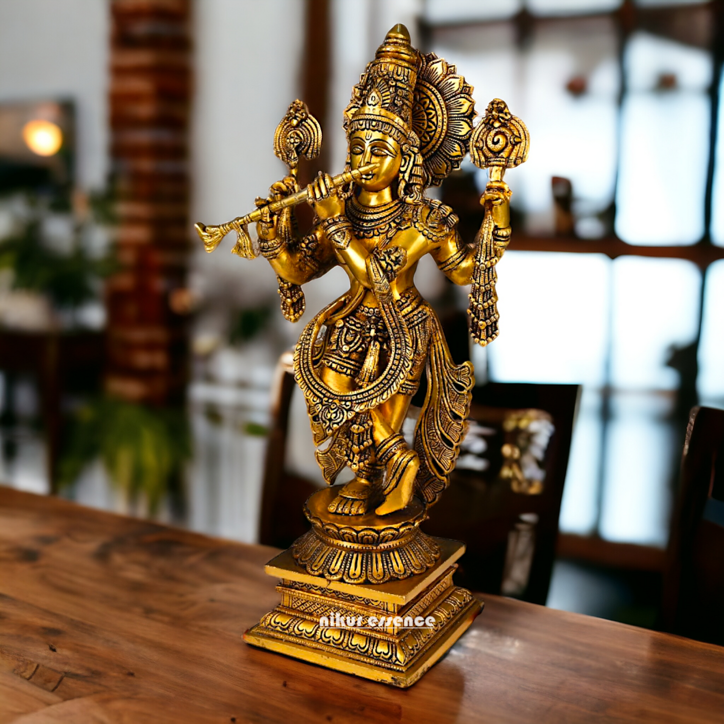 Large Krishna Standing Pital Brass statue - 19.5 inches Nikuressence