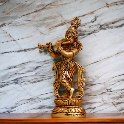 Pital Krishna Playing Flute Brass idol - 9.1 inches Nikuressence