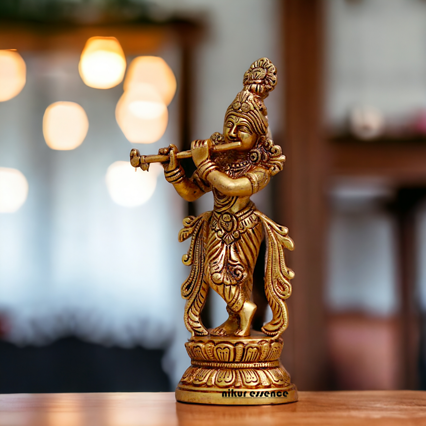 Pital Krishna Playing Flute Brass idol - 9.1 inches Nikuressence