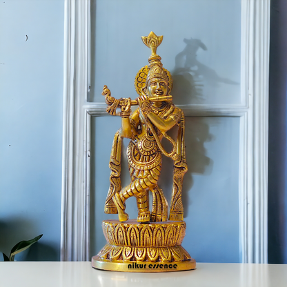 Pure Brass Krishna Playing Flute Pital idol - 11.5 inches Nikuressence