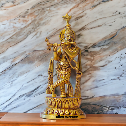 Pure Brass Krishna Playing Flute Pital idol - 11.5 inches Nikuressence