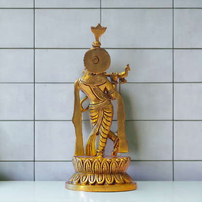 Pure Brass Krishna Playing Flute Pital idol - 11.5 inches Nikuressence