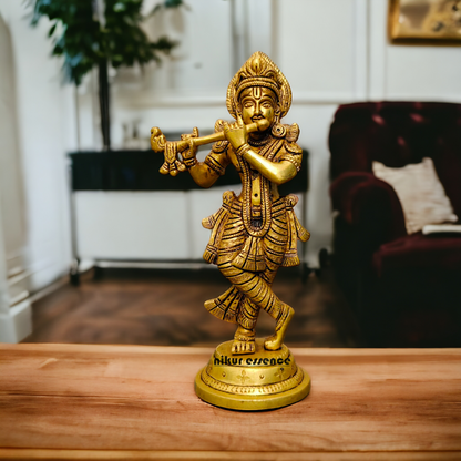 Pital Krishna Murli With Playing Flute Idol - 9 inches Nikuressence