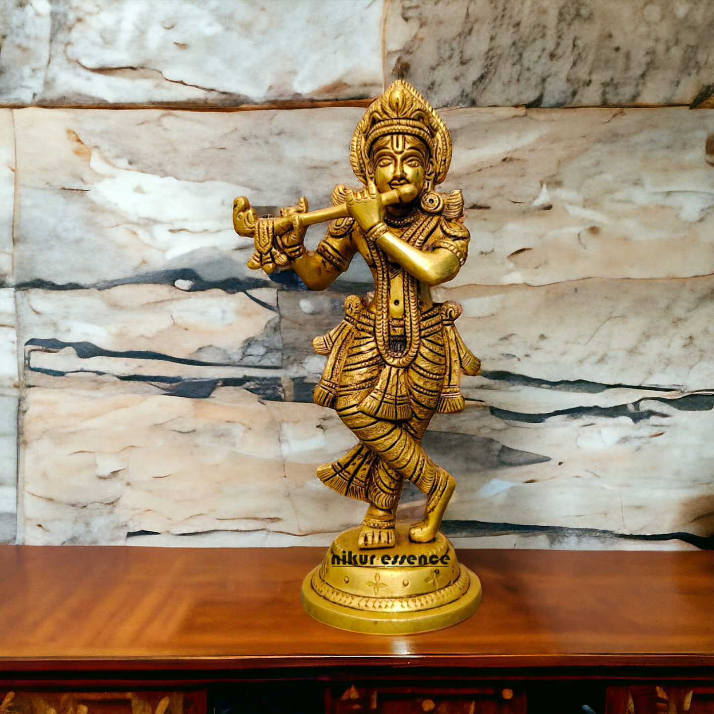 Pital Krishna Murli With Playing Flute Idol - 9 inches Nikuressence