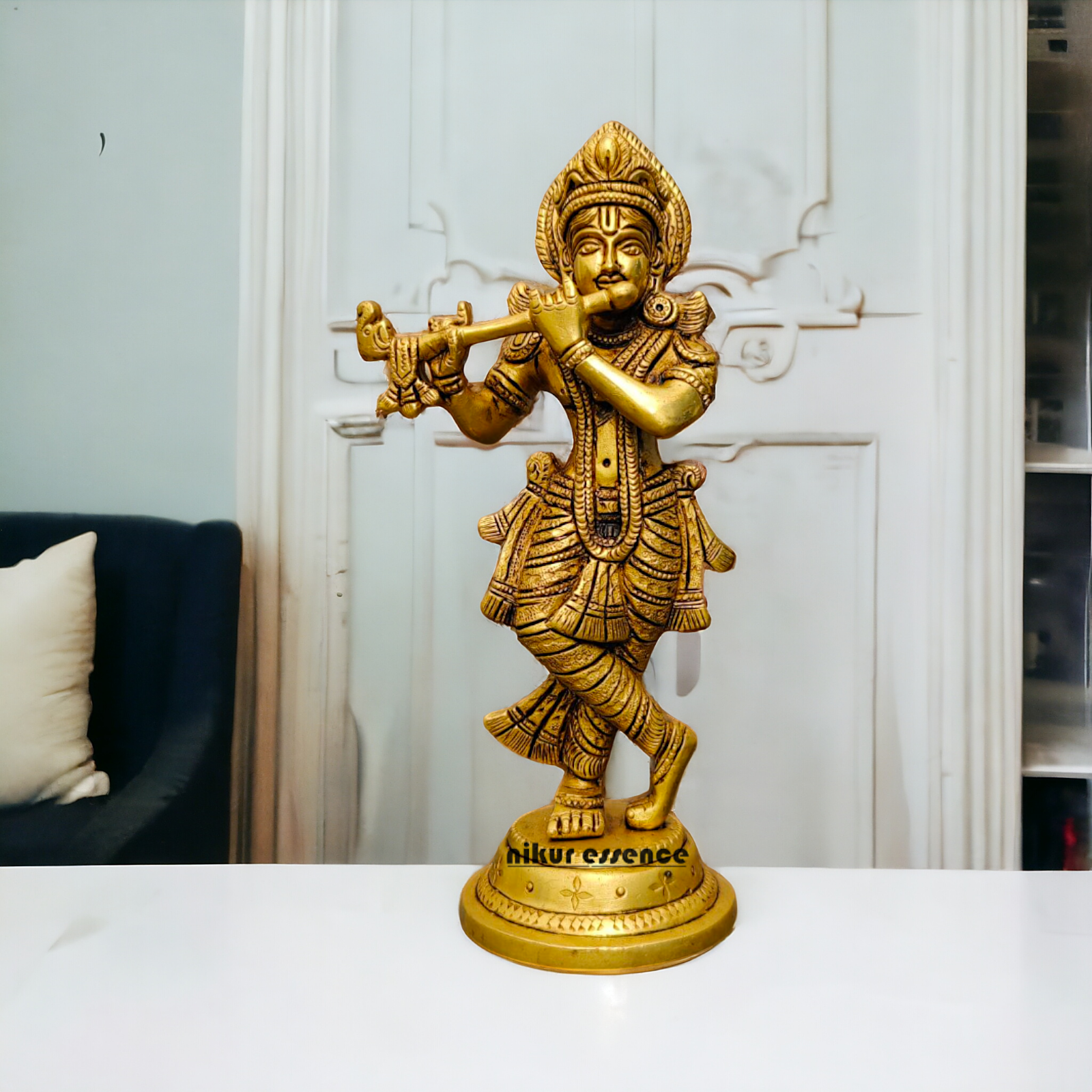 Pital Krishna Murli With Playing Flute Idol - 9 inches Nikuressence