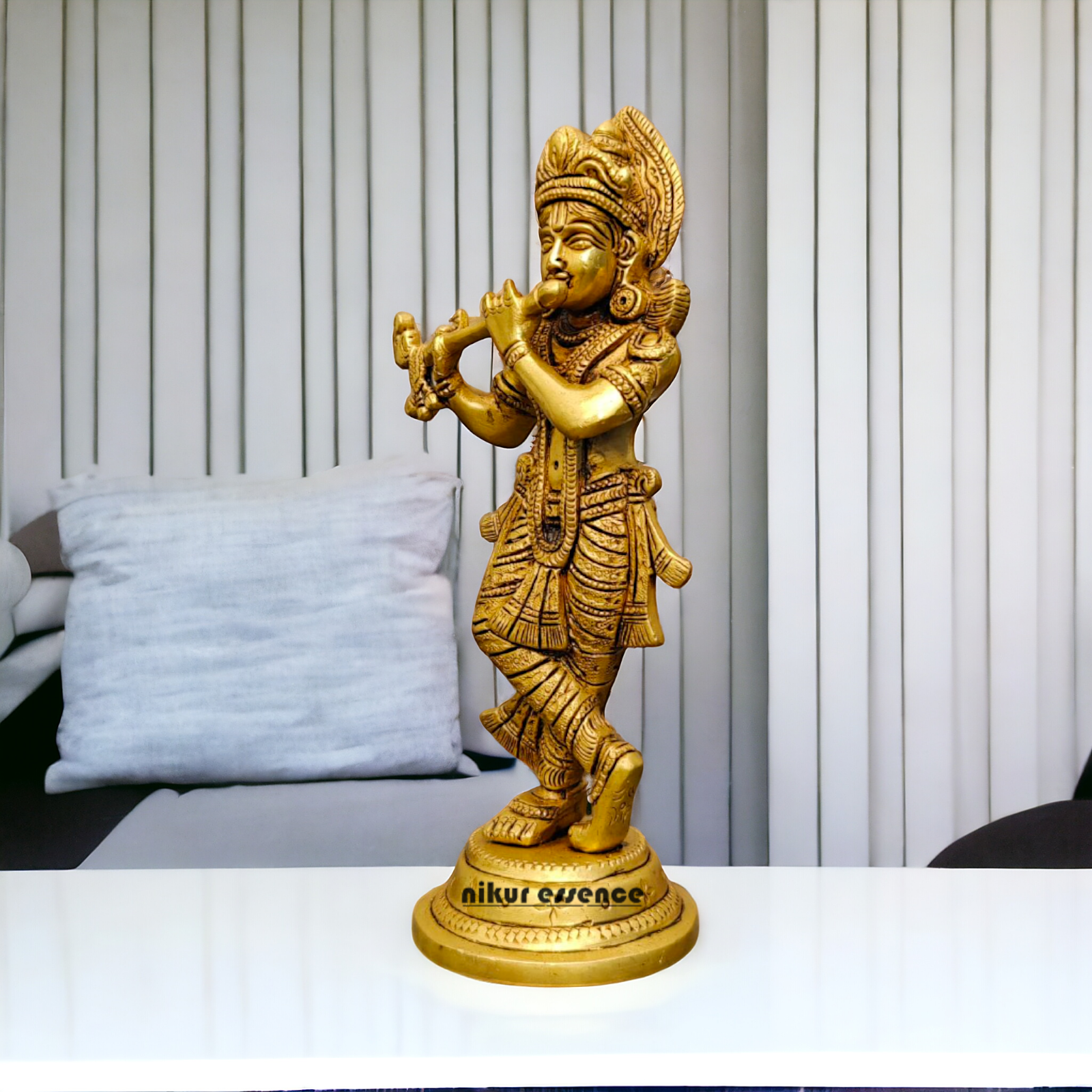 Pital Krishna Murli With Playing Flute Idol - 9 inches Nikuressence