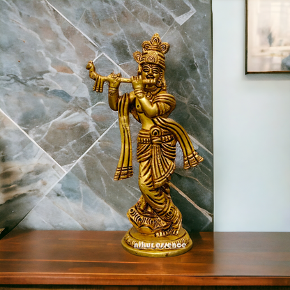 Krishna God Standing antique Brass Idol - 7.5 inches Nikuressence