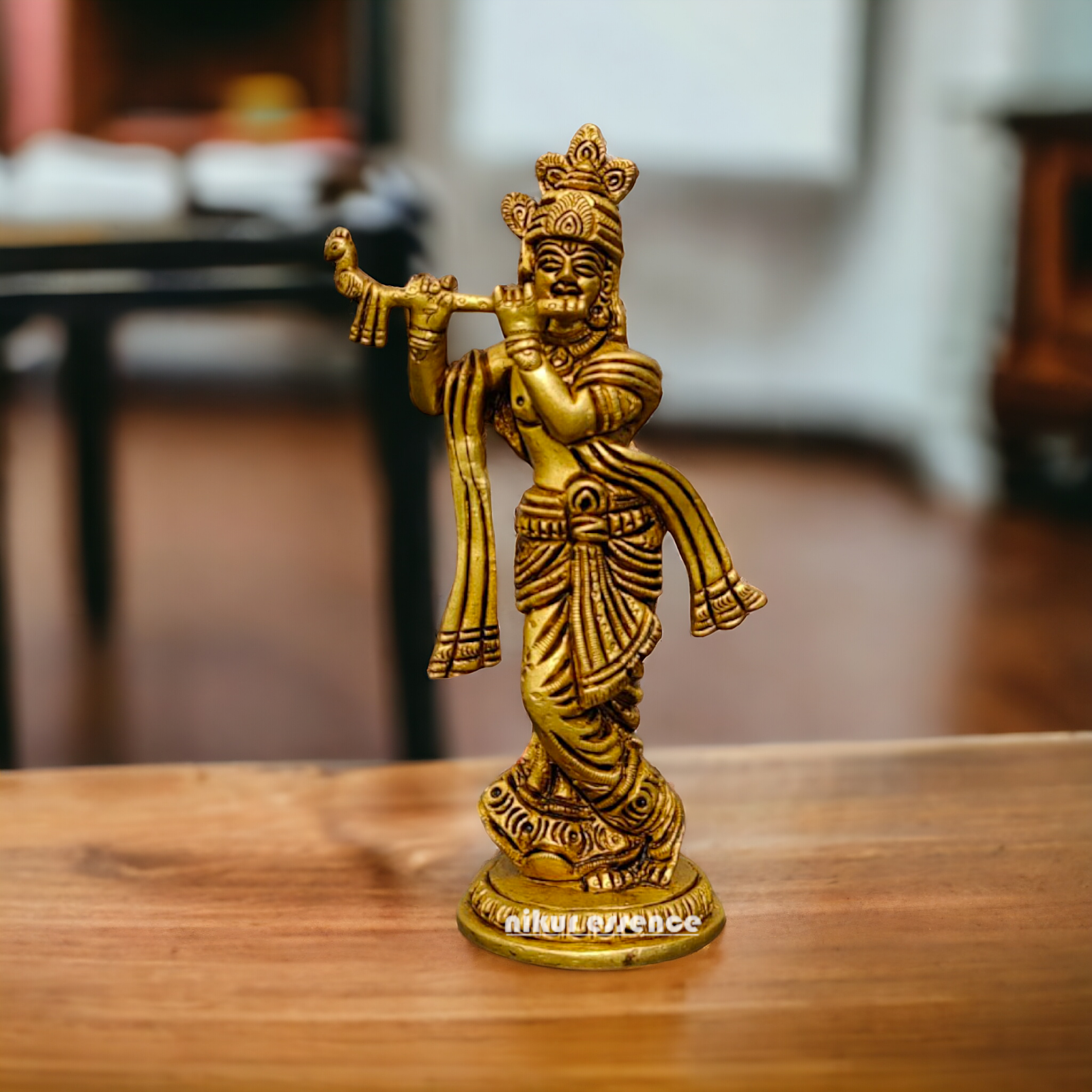Krishna God Standing antique Brass Idol - 7.5 inches Nikuressence