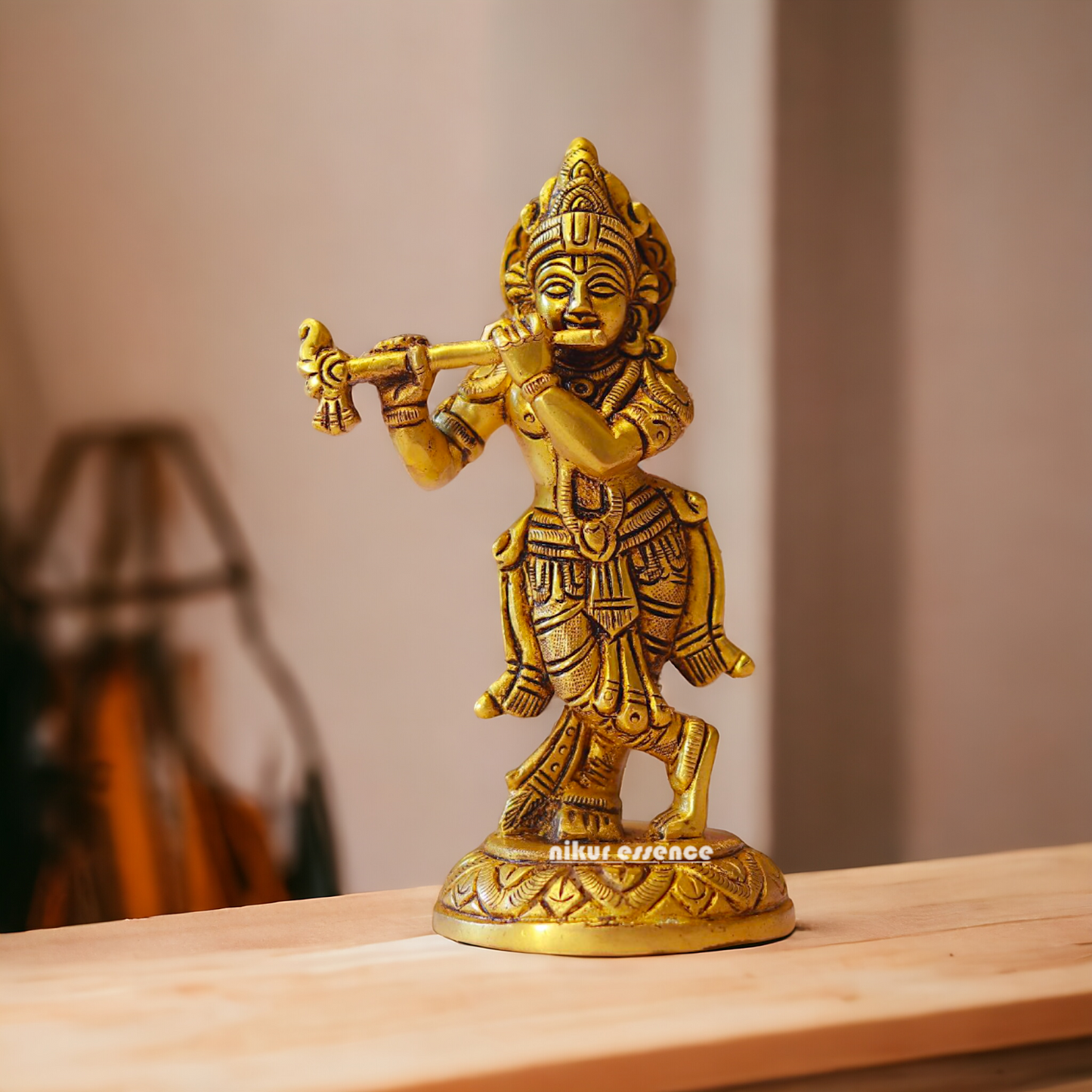 Krishna Bhagwan Playing Flute Brass Idol - 5.5 inches Nikuressence