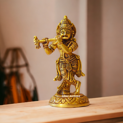 Krishna Bhagwan Playing Flute Brass Idol - 5.5 inches Nikuressence
