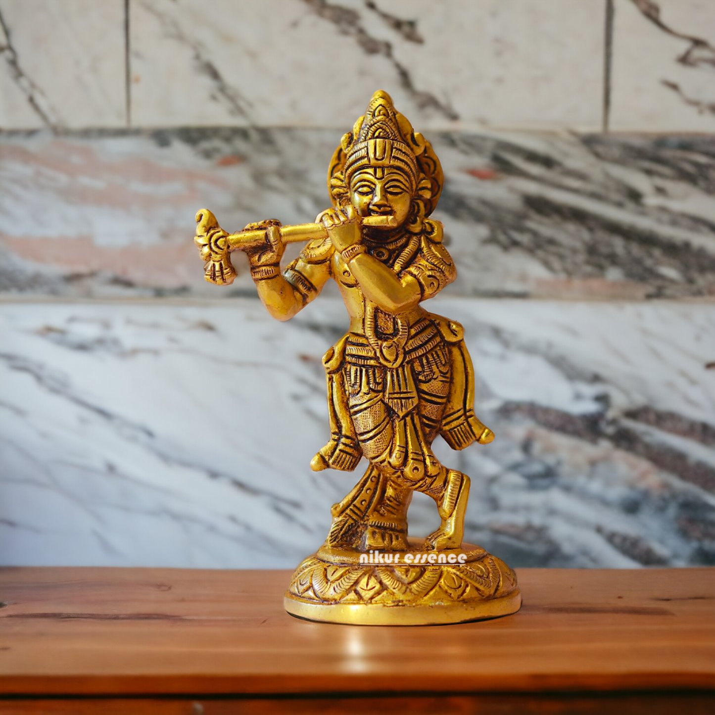 Krishna Bhagwan Playing Flute Brass Idol - 5.5 inches Nikuressence