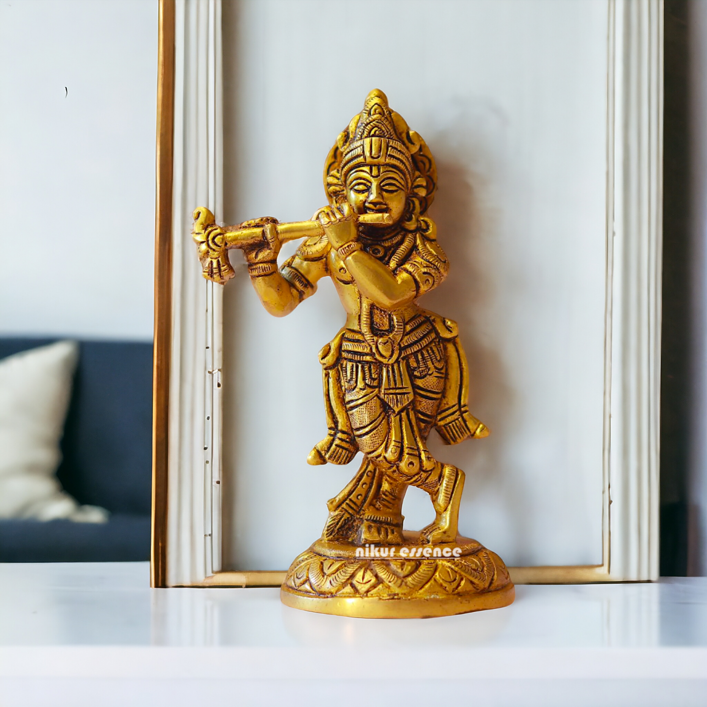 Krishna Bhagwan Playing Flute Brass Idol - 5.5 inches Nikuressence