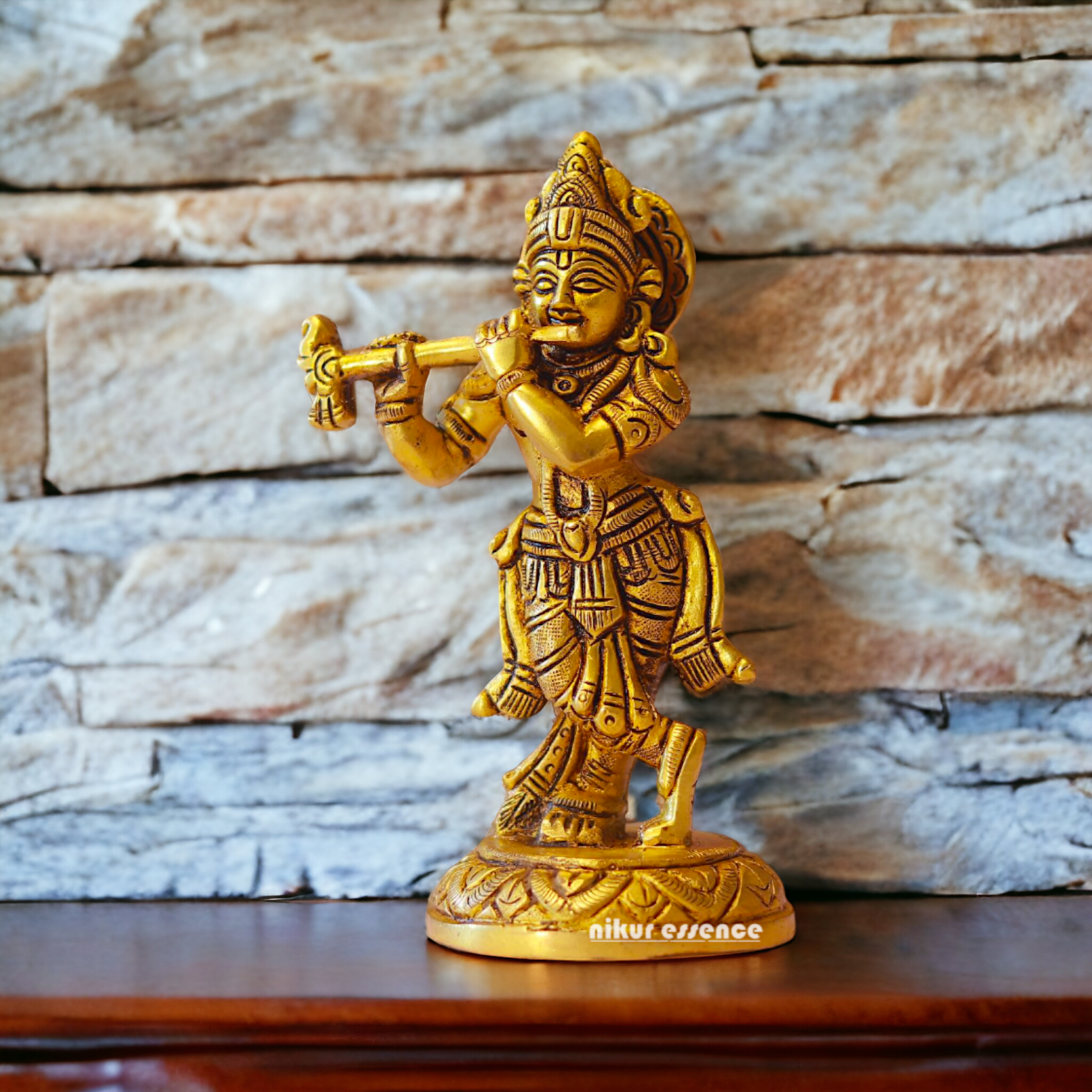Krishna Bhagwan Playing Flute Brass Idol - 5.5 inches Nikuressence