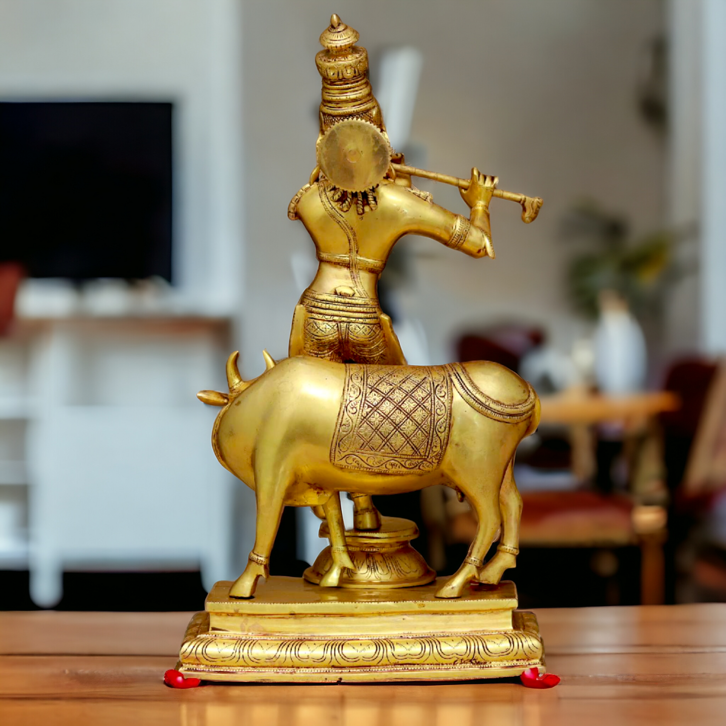 Krishna Murli with cow pure Brass idol - 24 Inches Nikuressence