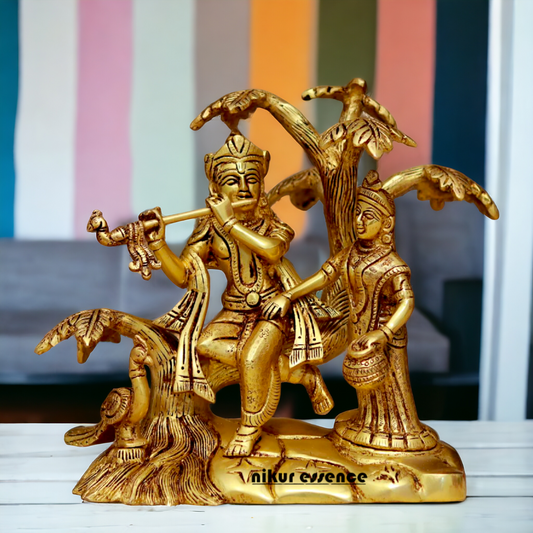 Radha Krishna Murli Playing Flute with Tree Pital Pure Brass idol - 8.6 Inches Nikuressence