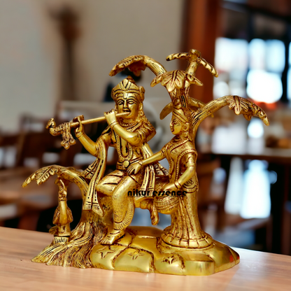 Radha Krishna Murli Playing Flute with Tree Pital Pure Brass idol - 8.6 Inches Nikuressence