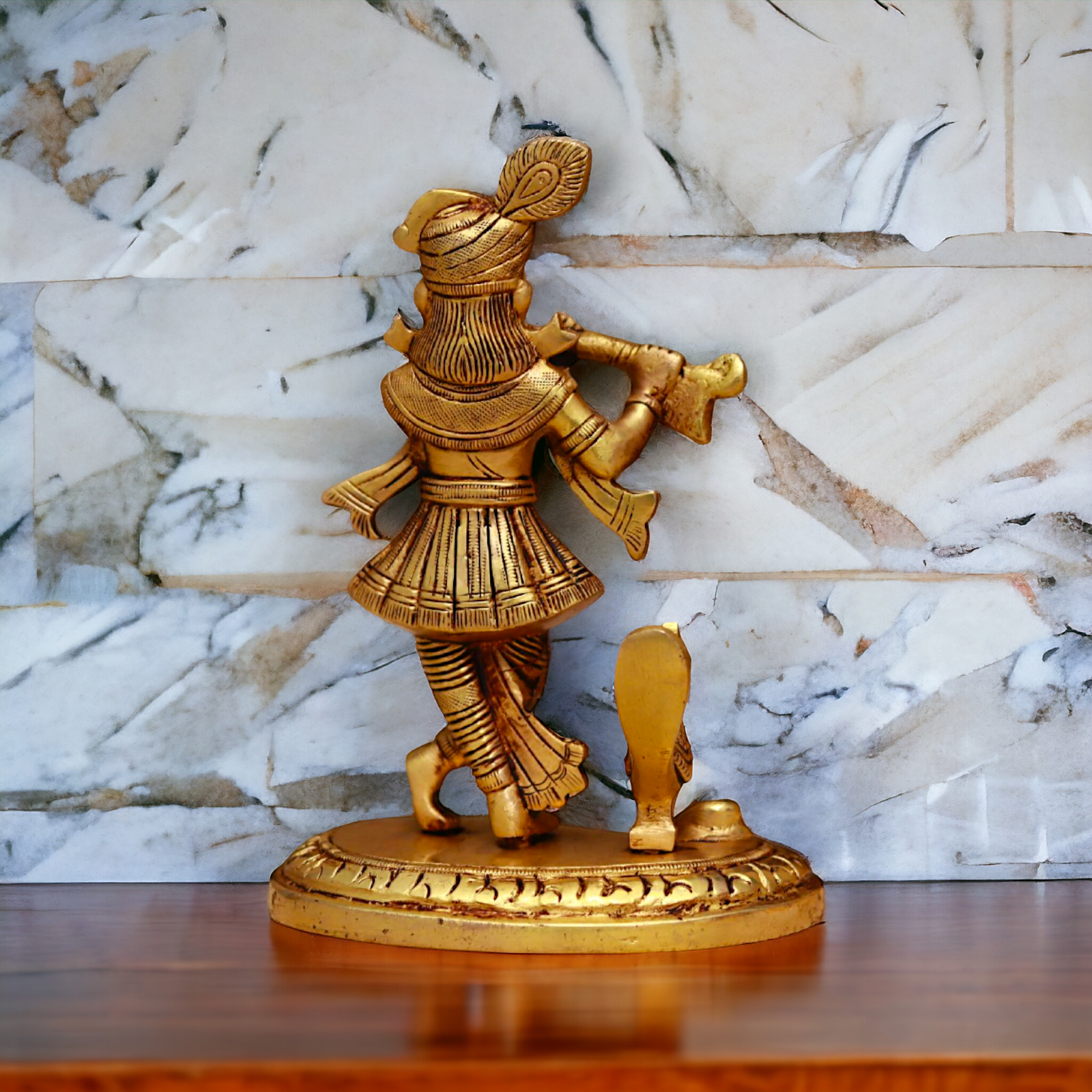 Pital Krishna Standing with Peacock idol - 6.1 Inches Nikuressence