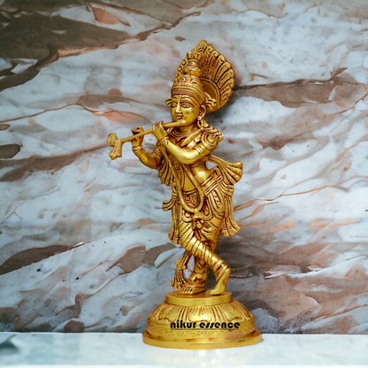 Pure Pital Krishna Playing Flute Brass idol - 14.5 Inches Nikuressence