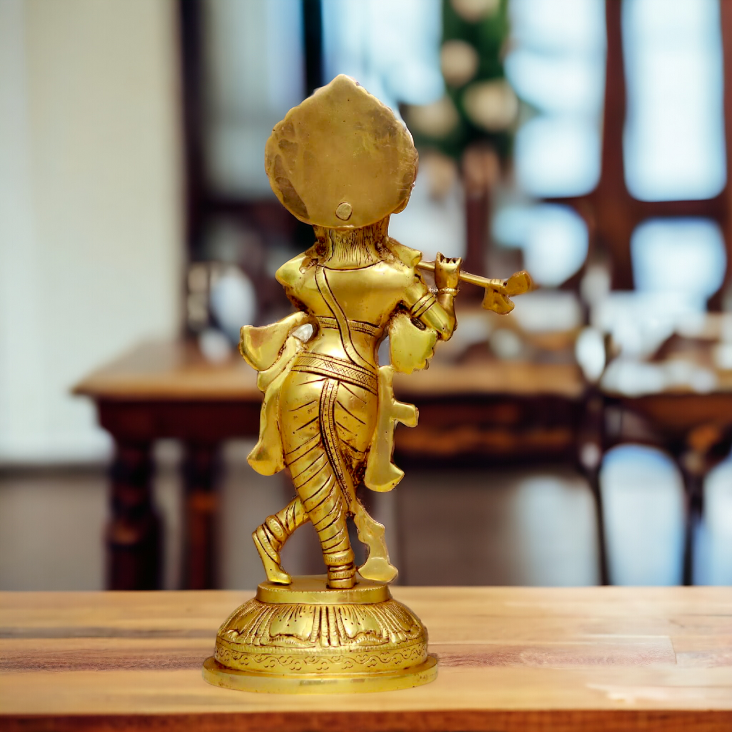 Pure Pital Krishna Playing Flute Brass idol - 14.5 Inches Nikuressence