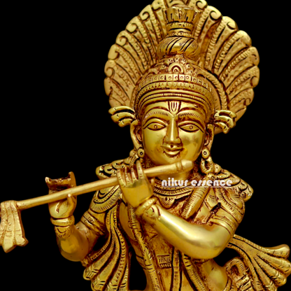 Pure Pital Krishna Playing Flute Brass idol - 14.5 Inches Nikuressence