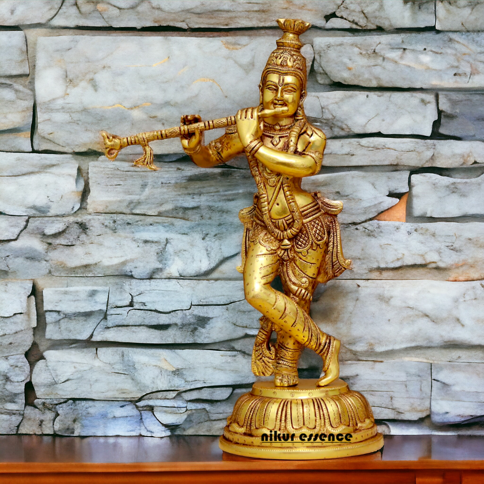 Big Krishna Playing Flute Brass idol - 19 Inches Nikuressence