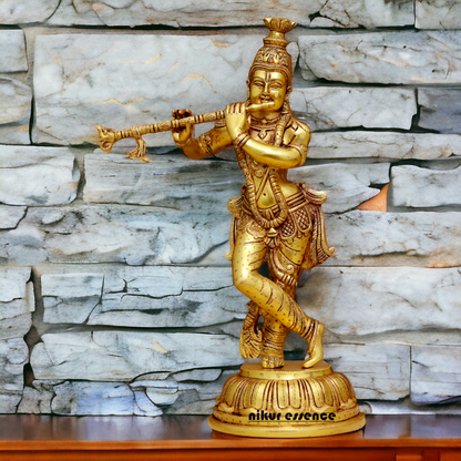 Big Krishna Playing Flute Brass idol - 19 Inches Nikuressence