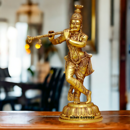 Big Krishna Playing Flute Brass idol - 19 Inches Nikuressence