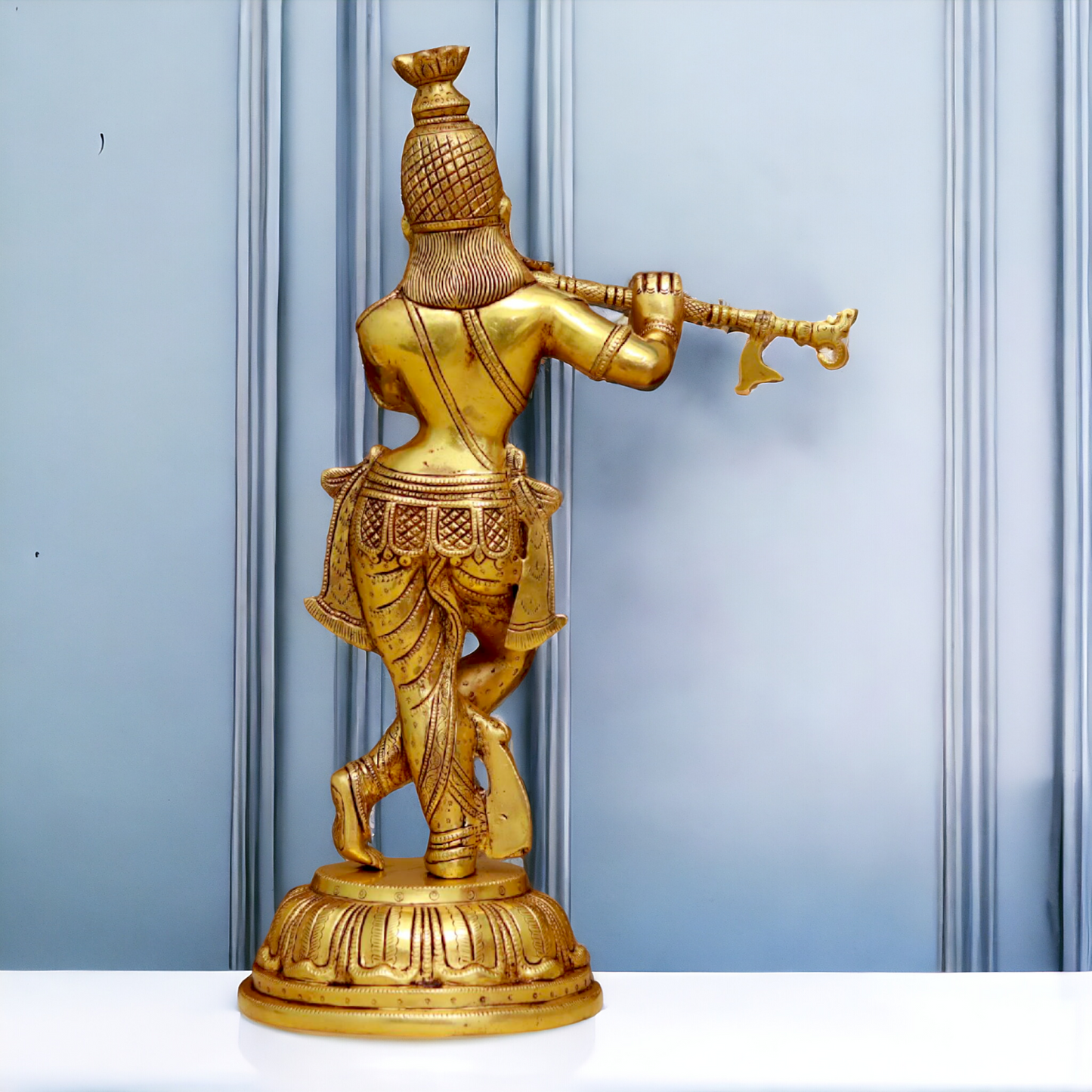 Big Krishna Playing Flute Brass idol - 19 Inches Nikuressence