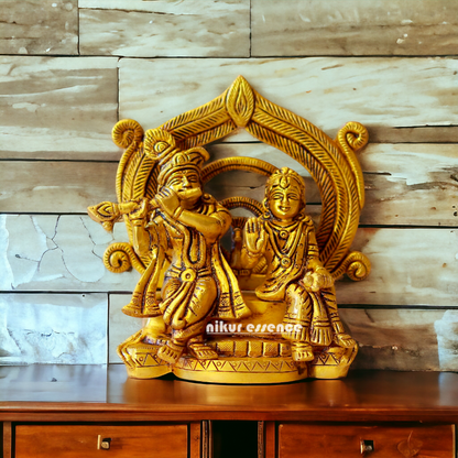 Pital Radha Krishna Sitting Playing Flute Brass idol - 6 Inches Nikuressence