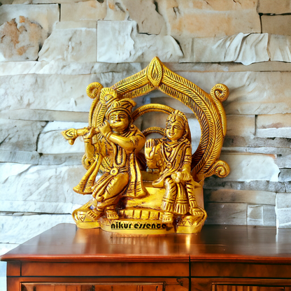 Pital Radha Krishna Sitting Playing Flute Brass idol - 6 Inches Nikuressence